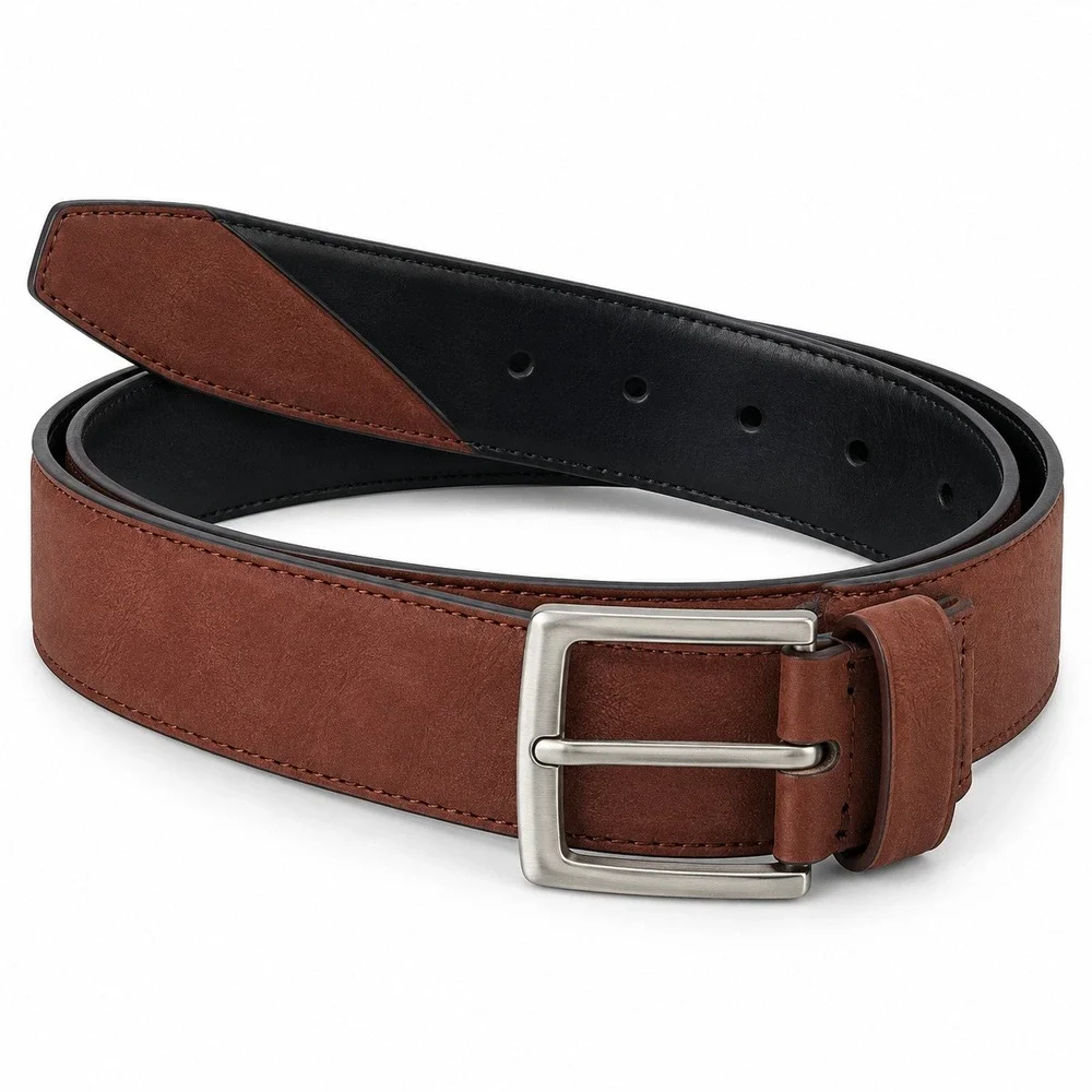 Alfani Mens Reversible Belt Rust Brown Black Silver Buckle Size Large 38-40